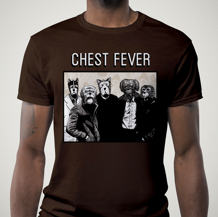 Chest Fever 2024 Tour t-shirt with Roy G Biv artwork reimagining The Band members as dogs