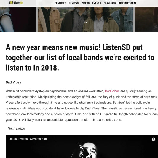 Bad Vibes Named One of San Diego's Bands to Look Out For in 2018