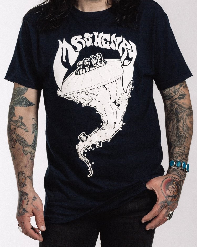 “Mrs. Henry 2020 Tour black t-shirt with UFO artwork by Roy G Biv