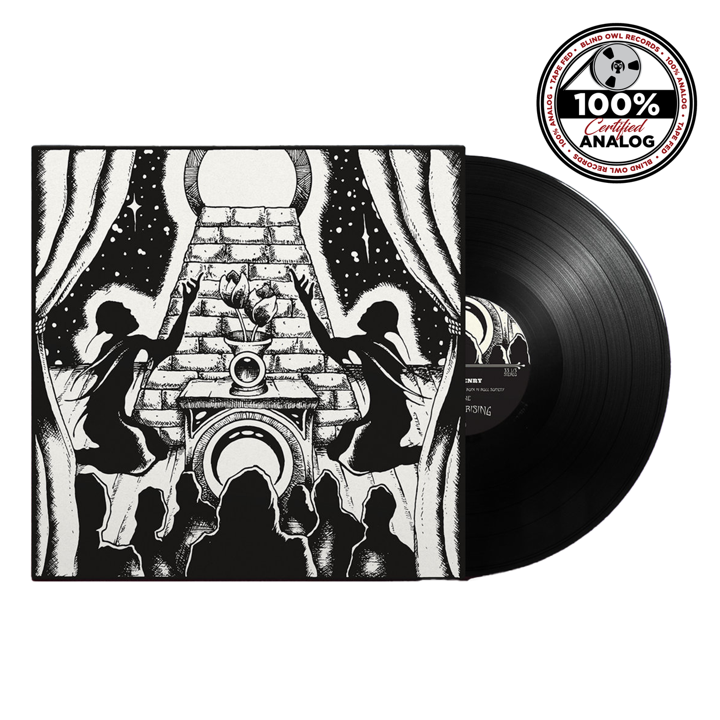 Vinyl LP of Mrs. Henry’s Act I – The Sex Sells, Love Drugs, Rock N Roll Society, produced by Dude Cervantes, artwork by Alan Forbes.