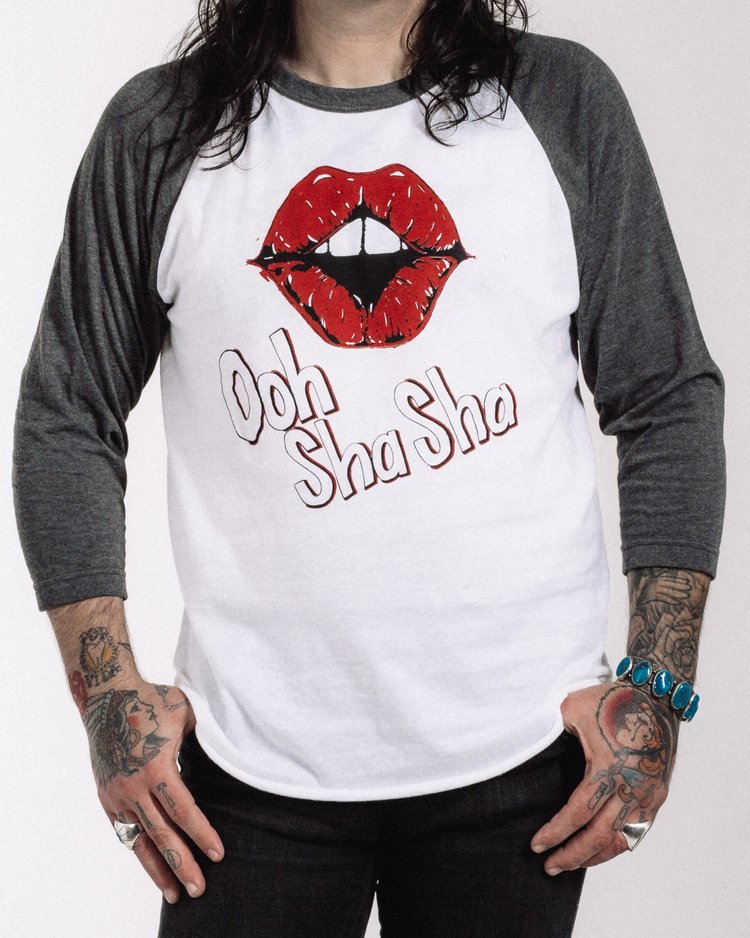 Mrs. Henry Ooh Sha Sha raglan baseball tee inspired by Feel Free album, artwork by Dani Knapp
