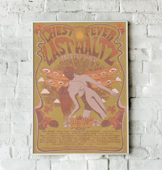 18x24 psychedelic Last Waltz poster for Massey Hall 2023 with surreal embrace artwork by Nick Potts