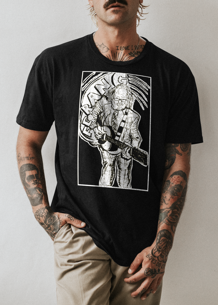 Zander Schloss “Ferang” t-shirt featuring line art self-portrait by Circle Jerks musician Zander Schloss